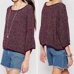 Free People $108 Under Your Spell Slouchy Oversized Knit Sweater Purple M